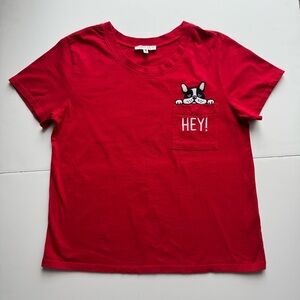 Red 100% Cotton Kids Large T-Shirt with Embroidered Puppy